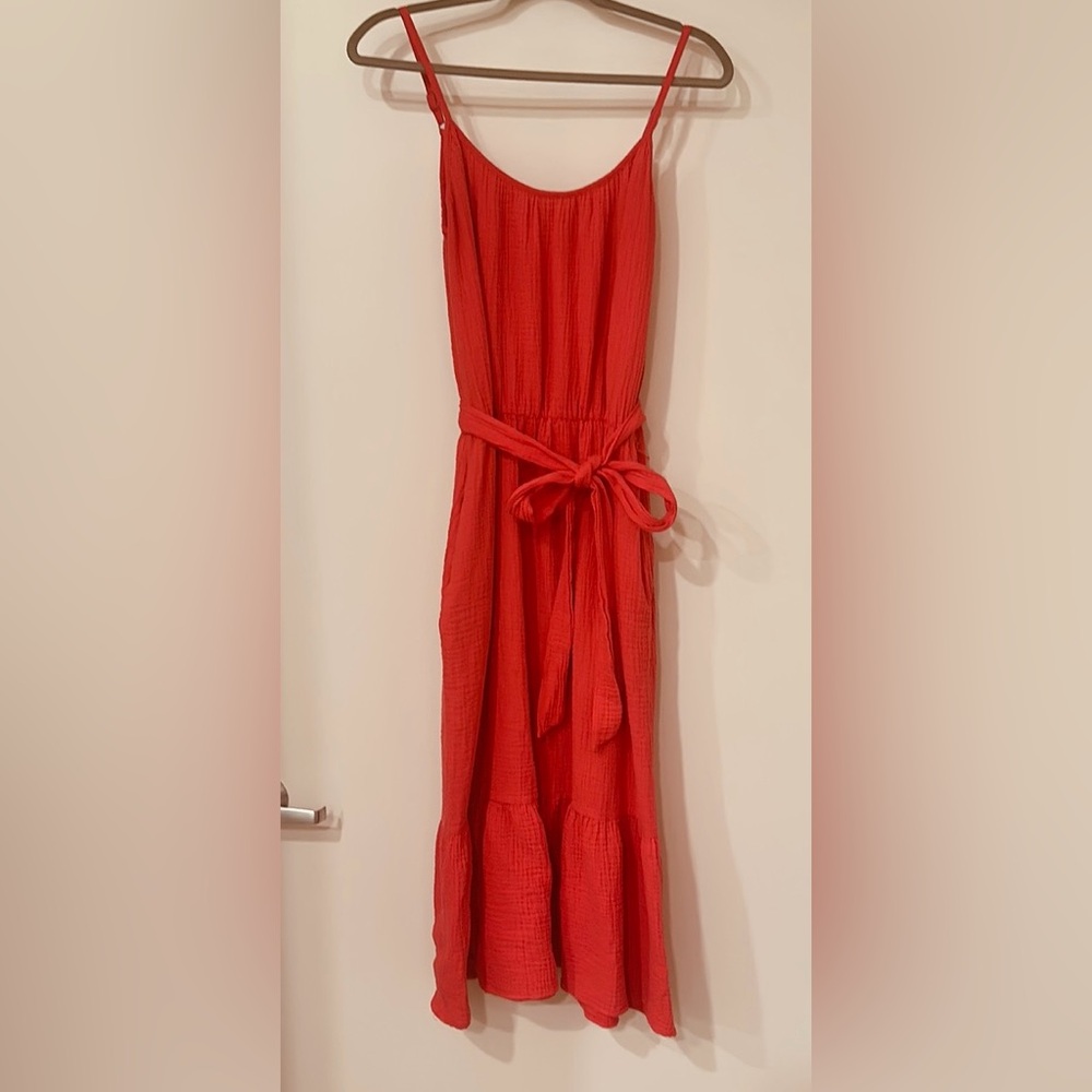 Coral Red Midi Summer Dress - Picture 2 of 2